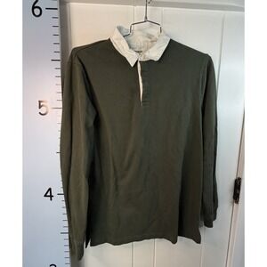 Goodthreads Henley Long Sleeve Dark Green White Collar Buttondown Shirt LT